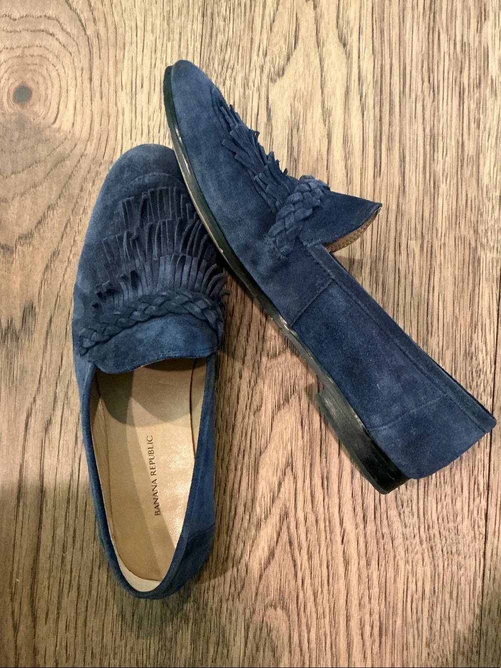 Banana Republic Navy Suede Fringe Loafers